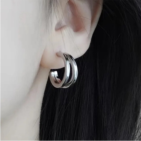 Jewelry - Classic Double Hoop Sterling Silver Earrings - Women Jewelry